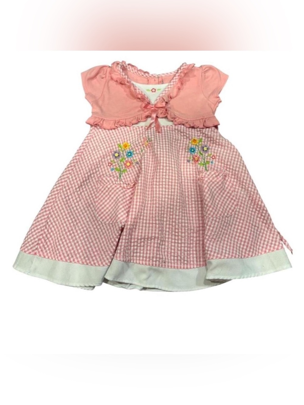 Pink Gingham Floral Embroidered Toddler Dress